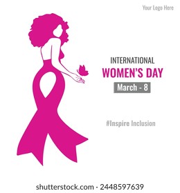 International women's day concept poster. Woman sign illustration background. 2024-25 women's day campaign theme- #InspireInclusion