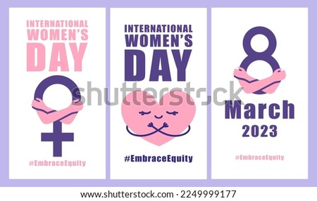 International womens day concept poster. Embrace equity woman illustration background. 2023 women's day campaign theme - EmbraceEquity Foto d'archivio © 