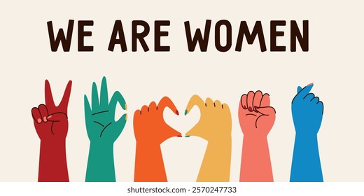 International women's day concept. a various of women's hands and congrats