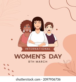 International Women's Day Concept With Young Female Group On Peach Background.