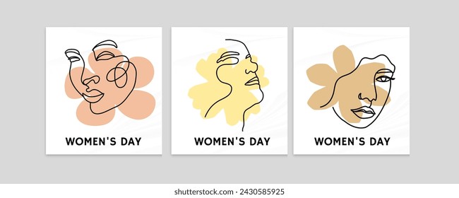 International Women's Day continuous line posters, cards, banner.