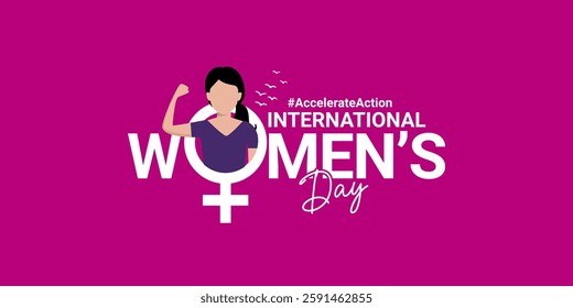  International Women's Day creative logo design isolated editable vector illustration concept poster. The woman signs 8 number background. 2025 Women's Day campaign theme - #AccelerateAction