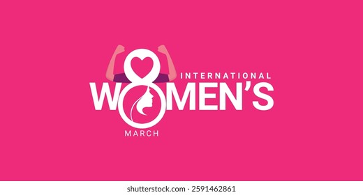  International Women's Day creative logo design isolated editable vector illustration concept poster. The woman signs 8 number background. 2025 Women's Day campaign theme - #AccelerateAction