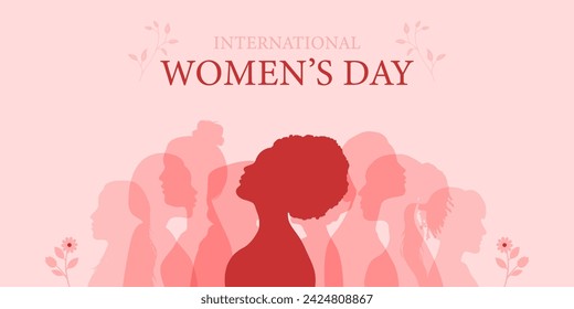 international womens day cretive banner design with illustration of different ethnicities standing together