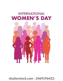 International women's day, crowd of women in silhouette, vector illustration.