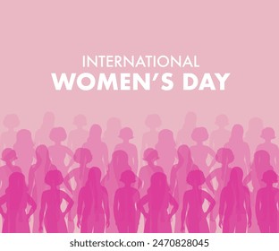 Día Internacional de la Mujer, multitud de mujeres en silueta rosa.