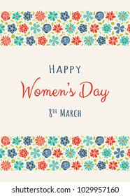 International Women's Day - design of a banner with hand drawn flowers and greetings. Vector.