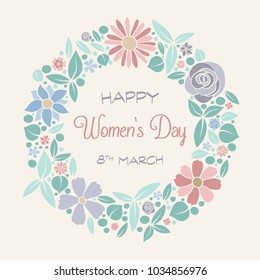 International Women's Day - design of a banner with hand drawn flowers and greetings. Vector.