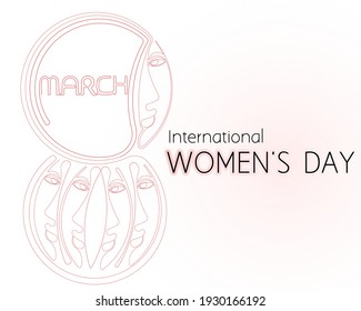 International women's day design with symbolical date number eight single line continuous drawing
