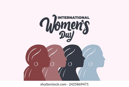 International women's day design template for greeting, women's head design, flat women illustration, flat design, greeting design.