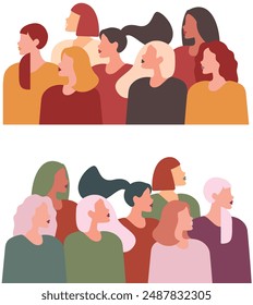 International Women's Day. Women's diverse faces of different ethnicities. Vector concept of gender equality and of the female empowerment movement.