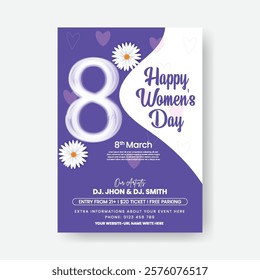 International women's day editable print flyer or poster template with floral 3d 8 illustration, women's day leaflet brochure cover background design