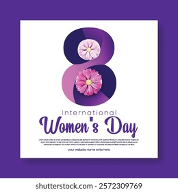 International Women's Day editable social media post banner ads template, 8 march women's day background for website, women's day greeting invitation card
with realistic flower 3d 8 illustration