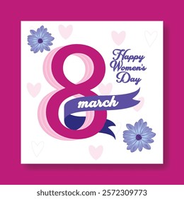 International Women's Day editable social media post banner ads template, 8 march women's day background for website, women's day greeting invitation card
with realistic flower 3d 8 illustration