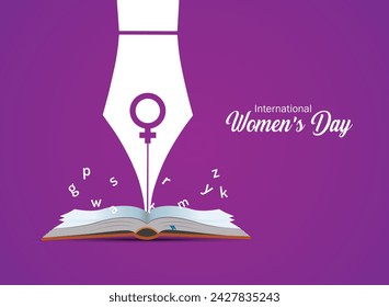 International women's day education concept poster. Woman sign illustration background. 