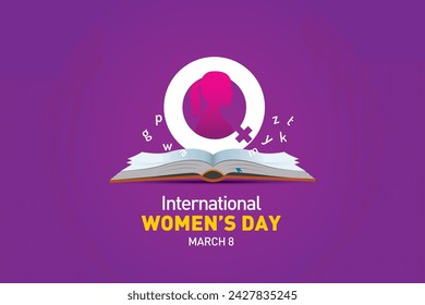 International women's day education concept poster. Woman sign illustration background. 