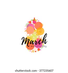 International Women's Day. Eight. Spring mood. March 8 logo. 