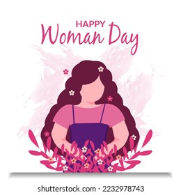 Elegantes letras del Día Internacional de la Mujer con fondo rosado. Tarjeta de saludo para el Día de la Mujer Feliz con elegante caligrafía dibujada a mano. Vector