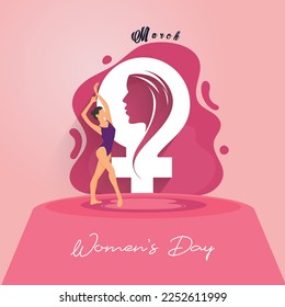 International women's day elegant lettering on pink background. Greeting card for Happy Women's Day with elegant hand-drawn calligraphy. Vector illustration