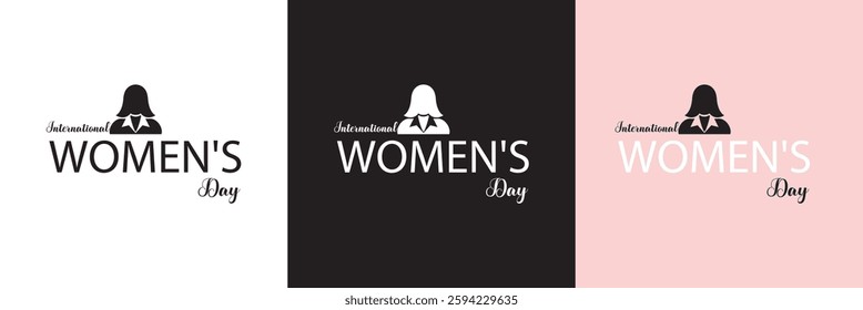 International women's day elegant lettering . Greeting card for Happy Womens Day with elegant hand drawn calligraphy. Isolated on white, pink and black background. Vector illustration. EPS 10