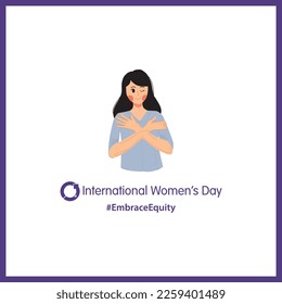 International Women's Day, Embrace Equity Vector Background. 8 March Women's Day Symbol, Logo. Women Showing Embrace Equity Theme of Women's Day 2023.