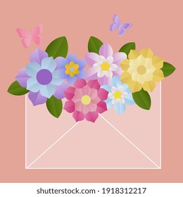 International Women's Day. Envelope with a bouquet of field flowers.  8 March.