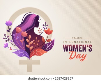 International women's day face silhouette with floral background