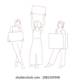 International Women's Day Feminism card with hand drawn cartoon characters of women in modern flat minimalism style, vector illustration