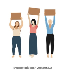International Women's Day Feminism card with hand drawn cartoon characters of women in modern flat minimalism style, vector illustration