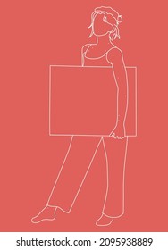 International Women's Day Feminism card with hand drawn cartoon characters of women in modern flat minimalism style, vector illustration
