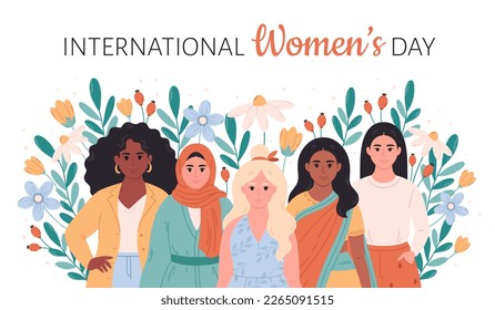 International Women's Day. Feminism and women equality, empowerment. Sisterhood, friend support. Vector illustration in flat style