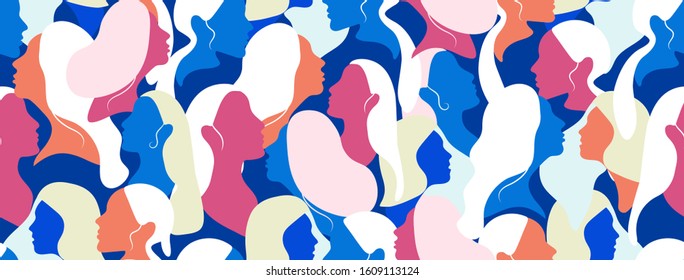 International Women's Day. Flat design style vector illustration set of diverse women faces with white hairs. Vector templates for banner, card, poster, flyer and other users. Simple art