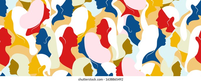 International Women's Day. Flat design style vector illustration set of diverse women faces with white hair. Vector templates Simple art