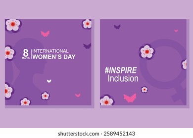 International women's day with floral elements, gender logo, woman silhouette and number 8. suitable for social media posts, greeting cards or women's day commemorations