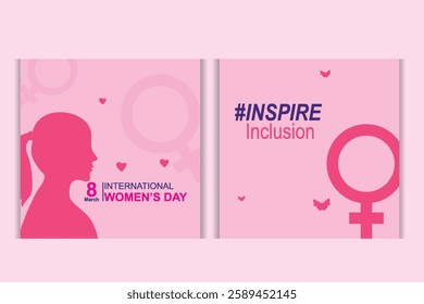 International women's day with floral elements, gender logo, woman silhouette and number 8. suitable for social media posts, greeting cards or women's day commemorations