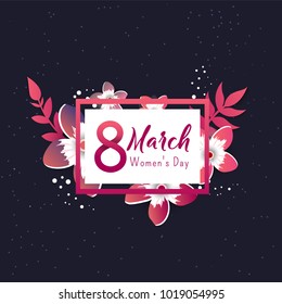 International women's day flyer. 8 number with cut flowers vector illustration. Trendy Design Template. 