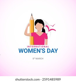 International Women's Day Graduate scholarship education study book school college teacher student creative concept idea poster banner design. Woman sign illustration background.