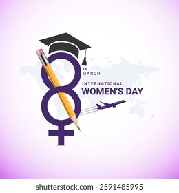 International Women's Day Graduate scholarship education study book school college teacher student creative concept idea poster banner design. Woman sign illustration background.