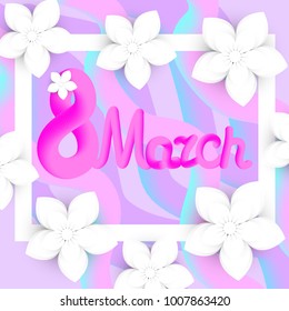 International Women's Day greeting card modern paper cut style. March 8 template for your design. Vector illustration