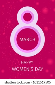 International women's day greeting card. Vector illustration with a big eight digit on a red background. March 8 symbol for your design, brochure, web
