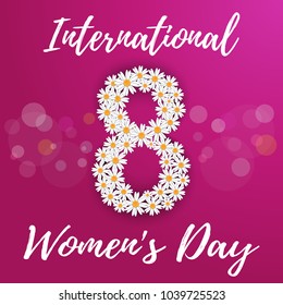 International Womens Day greeting card. Calligraphic hand written phrase and hand drawn flowers.