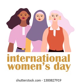 International women's day greeting card. 8 of march vector illustration.