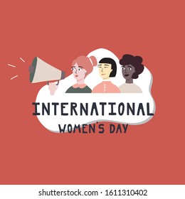 International women's day greeting card design. Vector illustration.