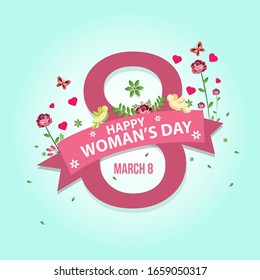 International Womens Day greeting card. Calligraphic hand written phrase and hand drawn flowers.