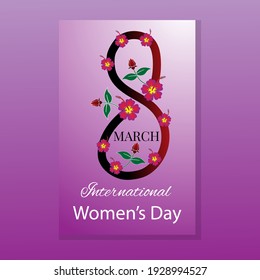 international women's day greeting card. Postcard on March 8. Text with flowers 