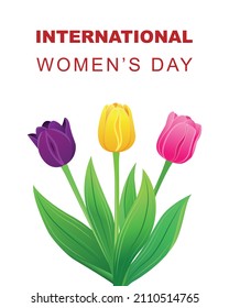 International Women's Day greeting card with tulips. Vector illustration.