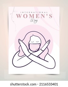 International Women's Day Greeting Card, Background, Poster, Cover. Beautiful Woman Character With Modern Decoration And Flower For March .