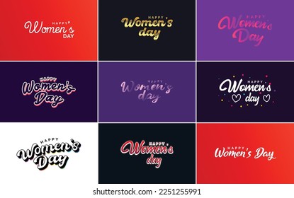 International Women's Day greeting card template with a floral design and hand-lettering text vector illustration