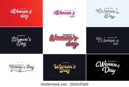 International Women's Day greeting card template with a floral design and hand-lettering text vector illustration