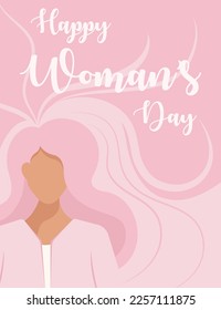 International Women's Day greeting card with woman.Banner for the international women's day.Isolated vector illustration for card, banner, poster, postcard, flyer.